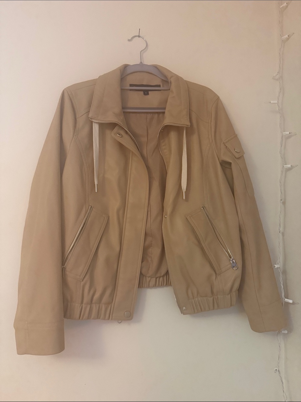 French Connection Tan Bomber Jacket with Zip Pockets - Small - Picture 3 of 5